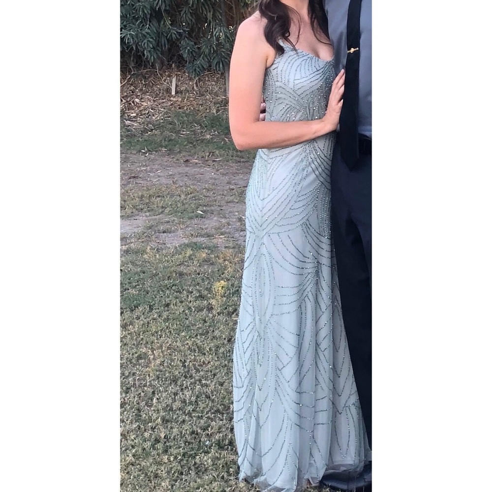 Adrianna Papell Sz 8 Art Deco maci sage green